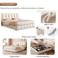 Französischer Stil Cremefarbenes Soft-Bag-Cloud-Bett Massivholzrahmen Rindsleder-Polsterung Doppelbett mit Stauraum Hohe Box-Struktur Modern Minimalistisch
