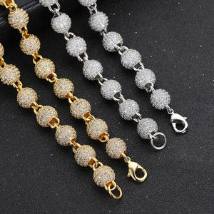 8mm Neck <b>Chain</b> for Women Gold Plated <b>Iced</b> Out <b>Chain</b> Micro Pave Cz Jewelry Round Bead Necklace - Product Image 4