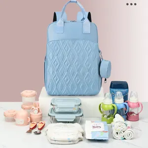 Mochila para mamãe dobrável, nova mochila de alta qualidade com design moderno de poliéster, fralda para bebês com bolsa para cama