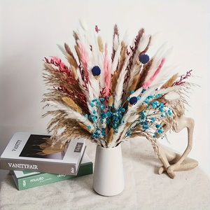 Bouquet d'herbe de la pampa séchée naturelle avec gypsophile bleue et <span class=keywords><strong>chardon</strong></span>, arrangement floral bohème préservé pour la décoration intérieure, mariage - Product Image 5