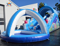 Toboggan aquatique gonflable en PVC écologique sur le thème de l'océan avec piscine pour enfants, idéal pour la location commerciale lors de fêtes/événements estivaux
