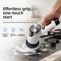 Sikat Pembersih Elektrik 9-in-1 dengan Gagang Panjang, Desain Multi-Kepala, Bulu Baja 25W, Dapat Diisi Ulang via USB untuk Dapur