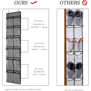 <b>Over</b> <b>The</b> <b>Door</b> Shoe Organizer 2 Pack 24 Pockets Mesh Hanging Rack For Shoes Storage Closet Grey - Product Image 2