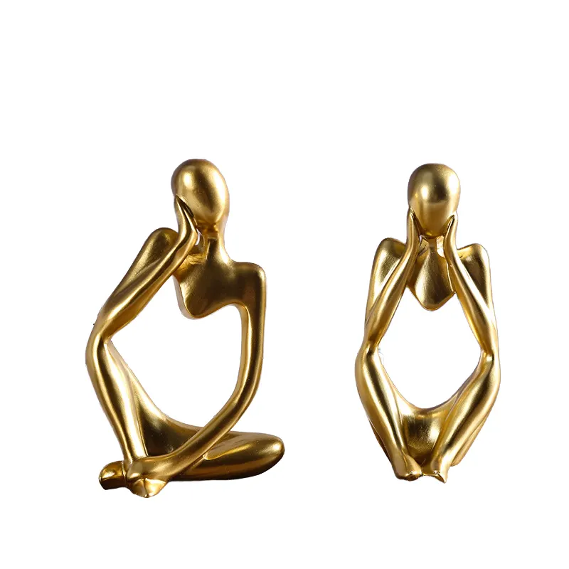 Nordic Gold Characters Sculpture Resin Thinking Statue Abstract Bookshelf Decor Living Room Home Decor Accents Figurine