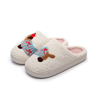 Vente en gros de pantoufles mignonnes imprimées teckel pour femmes et hommes pantoufles en peluche chaudes pour la maison chaussures souples confortables en fourrure floue