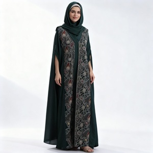 ชุดอาบายะห์ประดับคริสตัลหรูหรา งานฝีมือคุณภาพสูง ดีไซน์ดอกไม้ สำหรับงานเลี้ยงตอนเย็น ผู้หญิงมุสลิม - Product Image 1