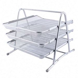 Office Desktop Black <b>Metal</b> Wire Mesh 3-tier Paper Tray Stackable <b>File</b> Tray - Product Image 2