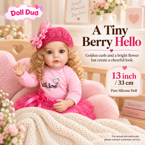 Muñeca Duo Personalizada de Silicona de 13 Pulgadas, Cuerpo Completo, Bebé Reborn con Rizos Rubios y Sombrero Rosa, Regalo de Navidad Personalizado para Niños - Product Image 1