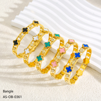 Bracelet élégant en acier inoxydable plaqué or 18 carats avec zircon incrusté en forme de fleur à quatre feuilles, coloré, pour femme, cadeau écologique, ODM OEM
