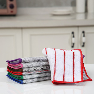 Chiffon de nettoyage en tissu composite blanc rayé avec fil argenté, absorbant l'humidité, pour la maison et la cuisine - Product Image 1