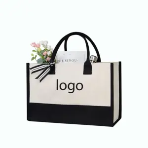 Wholesale recyclable reusable cotton canvas tote bag shopping canvas bag with cotton handle Custom Logo Tote canvas beach bag