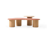 Table basse personnalisable en travertin naturel de luxe avec base en bois, style antique, tables à thé Sabi pour appartement, salon