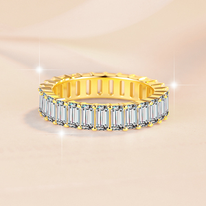 Perhiasan Gaya Mewah Perak Sterling S925 Cincin Eternity Moissanite Potongan Emerald Penuh 2*4&3*5mm untuk Pesta & Pertunangan - Product Image 5