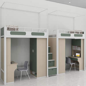 Cama Beliche de Madeira e Metal para Estudantes com Escrivaninha e Estante para Apartamento Escolar/Dormitório - Product Image 1