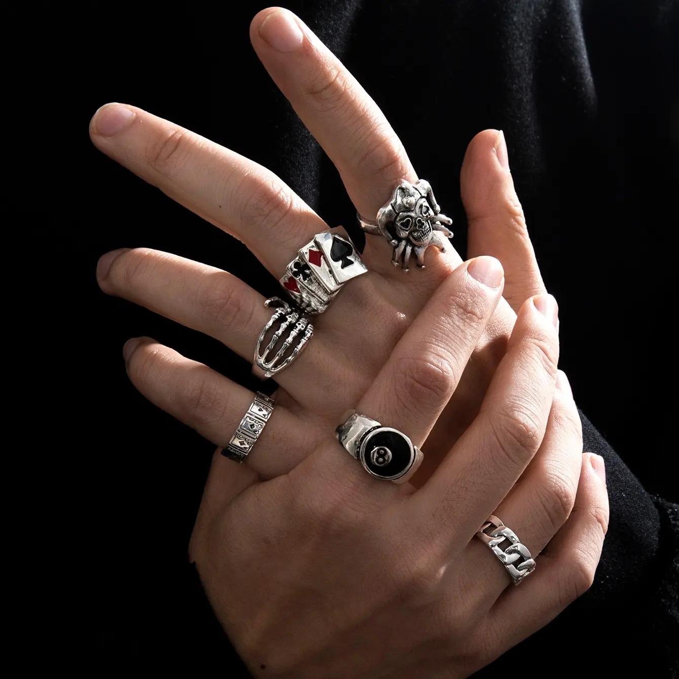 Sindlan 6 unids/set transversal geométrica anillo de plata diseños de los hombres Punk Joker Poker Hip hop nudillo anillos para los hombres