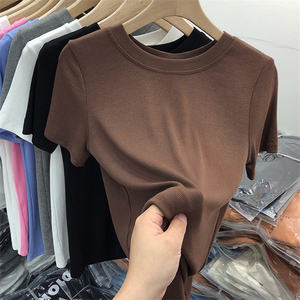 T-shirt <span class=keywords><strong>Basic</strong></span> <span class=keywords><strong>donna</strong></span> abbigliamento estivo manica corta tinta unita - Product Image 1