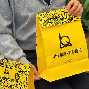 Bolsa de Papel Kraft Personalizada, Clásica, Biodegradable, Ecológica, con Logotipo Impreso, Base Cuadrada, para Comida Rápida, Pizza y Comida para Llevar - Product Image 2