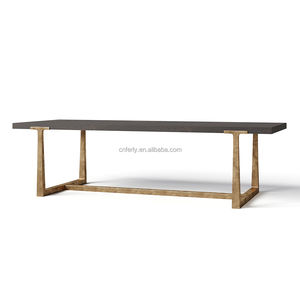 FERLY <span class=keywords><strong>Table</strong></span> de salle à manger de style américain <span class=keywords><strong>Table</strong></span> en bois massif <span class=keywords><strong>Table</strong></span> rectangulaire en métal coulé <span class=keywords><strong>Table</strong></span> et chaise à montants coniques - Product Image 2