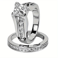 Ensemble d'anneaux de couple en cuivre, design dragon, plaqué or, cristal carré, zircone cubique, anneaux de fiançailles et de mariage