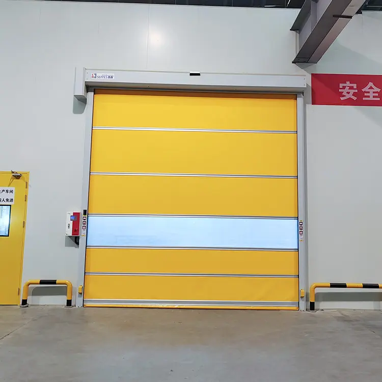 Porta de PVC industrial de alta velocidade para oficina comercial, porta de enrolar rápida e de design moderno, superfície de plástico com acabamento à prova de vento