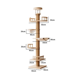 Árbol para Gatos de Madera Maciza de Piso a Techo, Ahorro de Espacio, Torre de Escalada Todo en Uno con Perchas y Escondite - Product Image 2