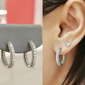 Boucles d'oreilles en argent 925 Panjia 2026, double anneau en forme de cœur, perles, style princesse, fabrication haut de gamme pour femmes, vente en gros - Product Image 2