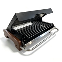 Mini barbecue portable pliable en acier inoxydable avec poignée en bois pour pique-nique et extérieur