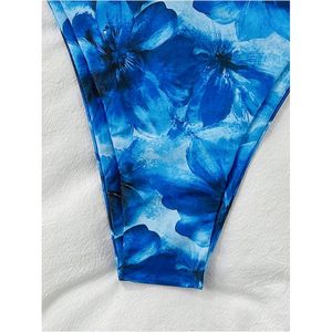 FOXA Conjunto de bikini de 2 piezas para mujer con estampado floral, traje de baño con corte alto y tanga - Product Image 3