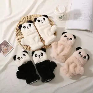 Guantes sin dedos con garra esponjosa y pata de gato, guantes cálidos y suaves de felpa para Panda, guantes de medio dedo para mujer, ropa de invierno, regalos de navidad