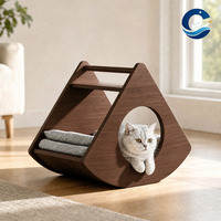 Maison pour chat triangulaire Yueyaoju en contreplaqué de bouleau avec finition en noyer noir, lit pour animaux de compagnie luxueux, protecteur, écologique et durable