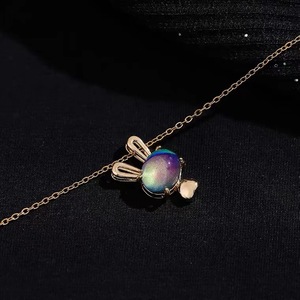 Thermosensitive Stone <b>Rabbit</b> Necklace For Women Gradient Color Cute Animal Pendant Titanium Steel Clavicle Chain <b>Gift</b> - Product Image 4