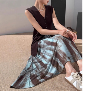 High Waist Tie Dye <b>Chiffon</b> <b>Long</b> <b>Skirt</b> Women Summer Beach Style A Line Full <b>Skirt</b> Blue Breathable - Product Image 4