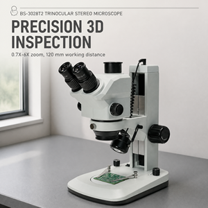 Microscope stéréoscopique trinoculaire BestScope BS-3028T2 0.7X-6X avec support, base compacte, support grossier et éclairage LED - Product Image 2