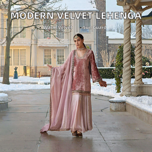 Último Diseño Moderno Indio: Traje Lehenga Kurta de Alta Costura en Terciopelo Reversible para Invierno, Estilo Bollywood, Ajuste Delgado para Bodas y Fiestas - Product Image 2