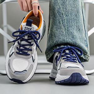 White Mesh Lace-Up <b>Sneakers</b> Round Toe Thick Sole Breathable All-Season Rubber Outsole EVA Midsole Sporty Skateboarding <b>Shoes</b> - Product Image 5