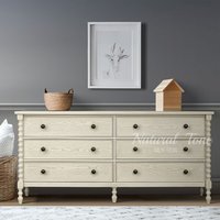 Commode à six tiroirs en bois massif de style américain et français, couleur crème vintage, pour salon et chambre à coucher