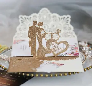 Laser Cut Hollow Heart Shape Wedding Invitations Card Party glitter European Laser Hollowed 3D Elegant Wedding Invitation