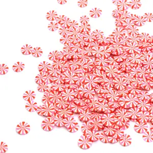 Penyiram Permen Natal Irisan Tanah Liat Polimer, Bulat Merah Putih Warna-warni untuk Kerajinan DIY Permen Bonbon Plastik Permen M