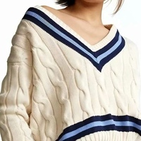 Suéteres de mujer de invierno con cuello en V superventas Suéter de Cachemira de bloque de color Negro Azul de manga larga