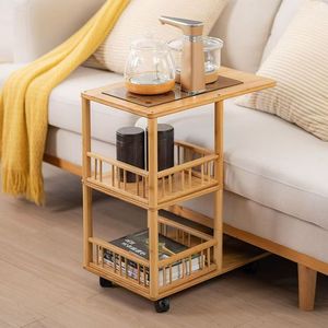 Carrito de té de madera de 3 niveles, mesa auxiliar móvil con ruedas para sala de estar, color madera natural - Product Image 1