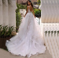 Robe de mariée vintage à col en V, traîne longue, dos nu, pour grandes tailles