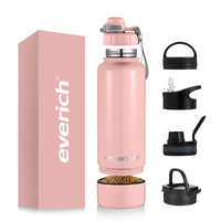 Everich – bouteille d'eau à Double paroi en acier inoxydable 304, isolée sous vide, à large ouverture, avec compartiment de rangement, offre spéciale