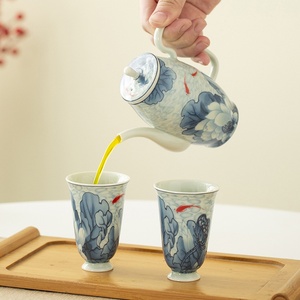 Juego de Té Kung Fu, Tetera y Taza, Regalo, Azul con Diseño Floral, Tetera de Cerámica Retro, en Caja de Regalo - Product Image 4