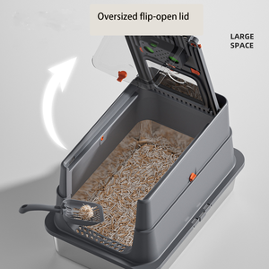 Volledig Gesloten Roestvrijstalen Kattenbak Groot Anti-Verstrooiing Geurbestendig Met Handvat En Schep Deksel - Product Image 2