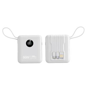 Banco de Energía de Carga Rápida Mini de 66W con Cable Integrado y Logotipo Personalizado - Product Image 1