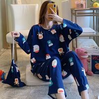 Nouvel ensemble de pyjama en soie de lait pour femme, motif mignon, manches longues et pantalon, idéal pour l'été et le printemps, style décontracté et confortable pour la maison
