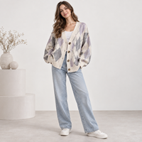 Cardigan en tricot Argyle pour femme, col en V oversize, boutonné, manches longues, automne-hiver, décontracté, tricoté sur mesure