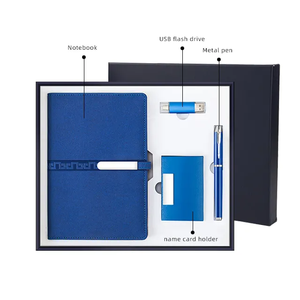 Custom Notebook Gift Set PU <b>Leather</b> Hardcover Notebook Office Notebook with Pen USB Name Card Holder for Business Gift Box Set - Product Image 1