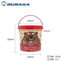 Seau cadeau personnalisé IML 2,5 L 105,4 g en PP à paroi simple de qualité alimentaire certifié HACCP, avec couvercle, poignée et opercule inviolable pour snacks