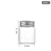 Pot en verre transparent vide de 47 mm de diamètre avec bouchons à vis en aluminium, tubes de rangement pour sels de bain et bouteilles à vœux